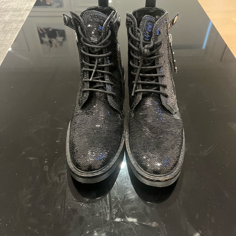 Armani Exchange Black Sequin Combat Boots